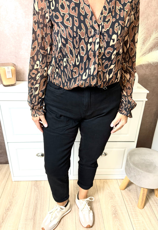 Jean Mom taille haute en matière extensible