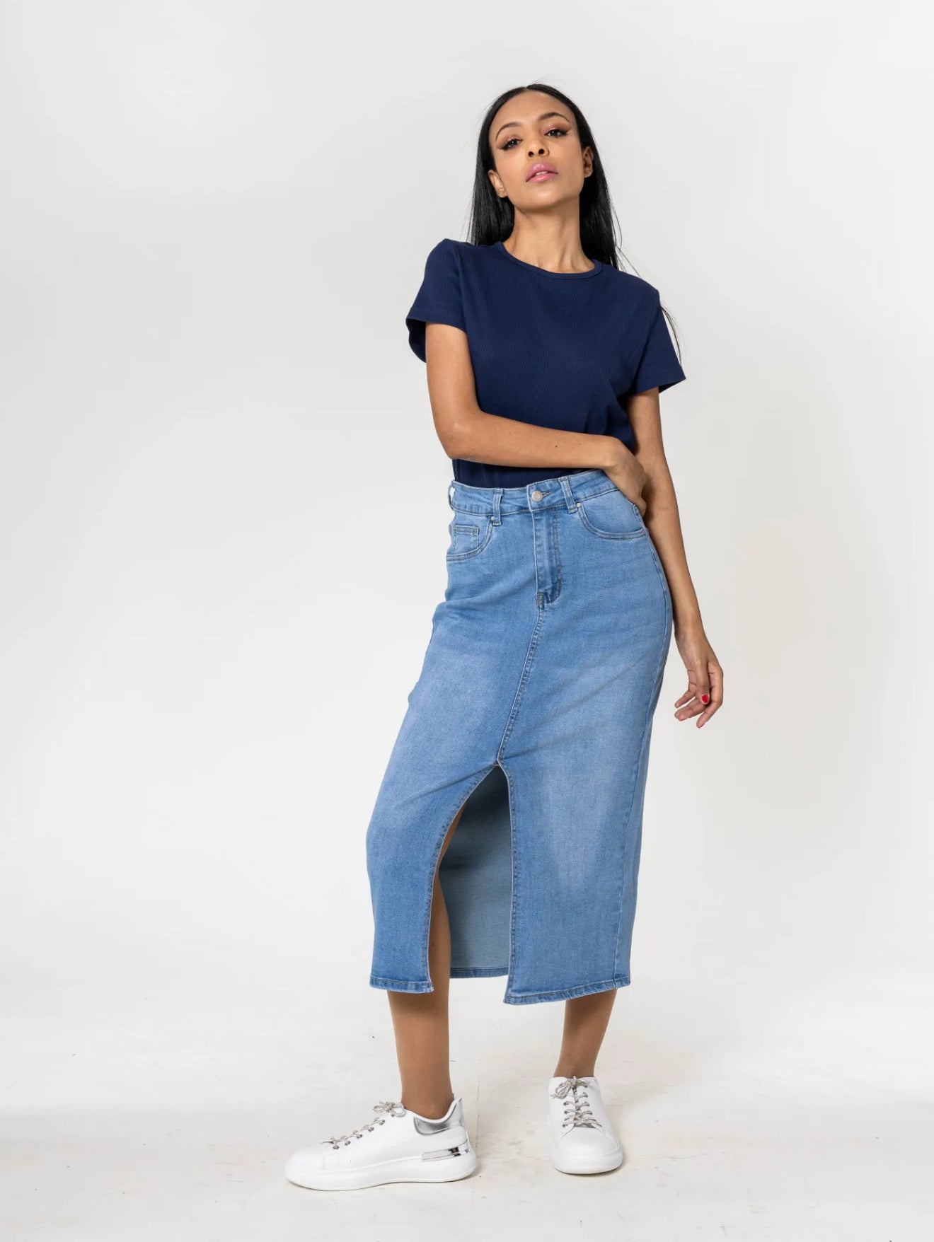 Jupe en jean extensible avec fente centrale