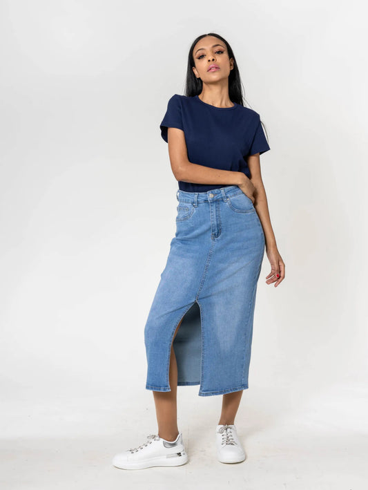 Jupe en jean extensible avec fente centrale