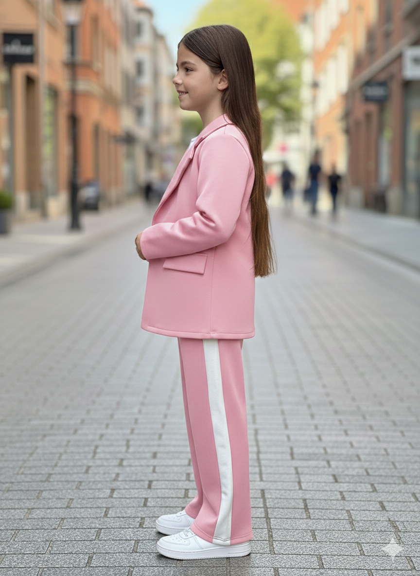 Ensemble fille blazer et pantalon coupe large avec taille élastique