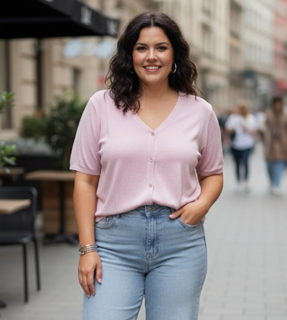 Gilet manches courtes boutonné – fibre de lurex