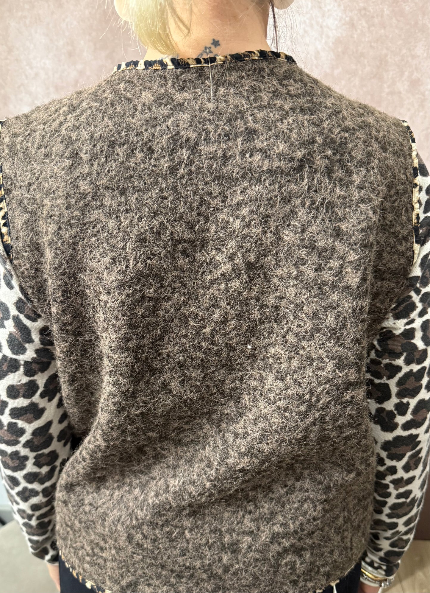 đ Gilet couleur unie avec liserĂ© en imprimĂ© lĂ©opard â Taille unique (36-42 / 42-46)