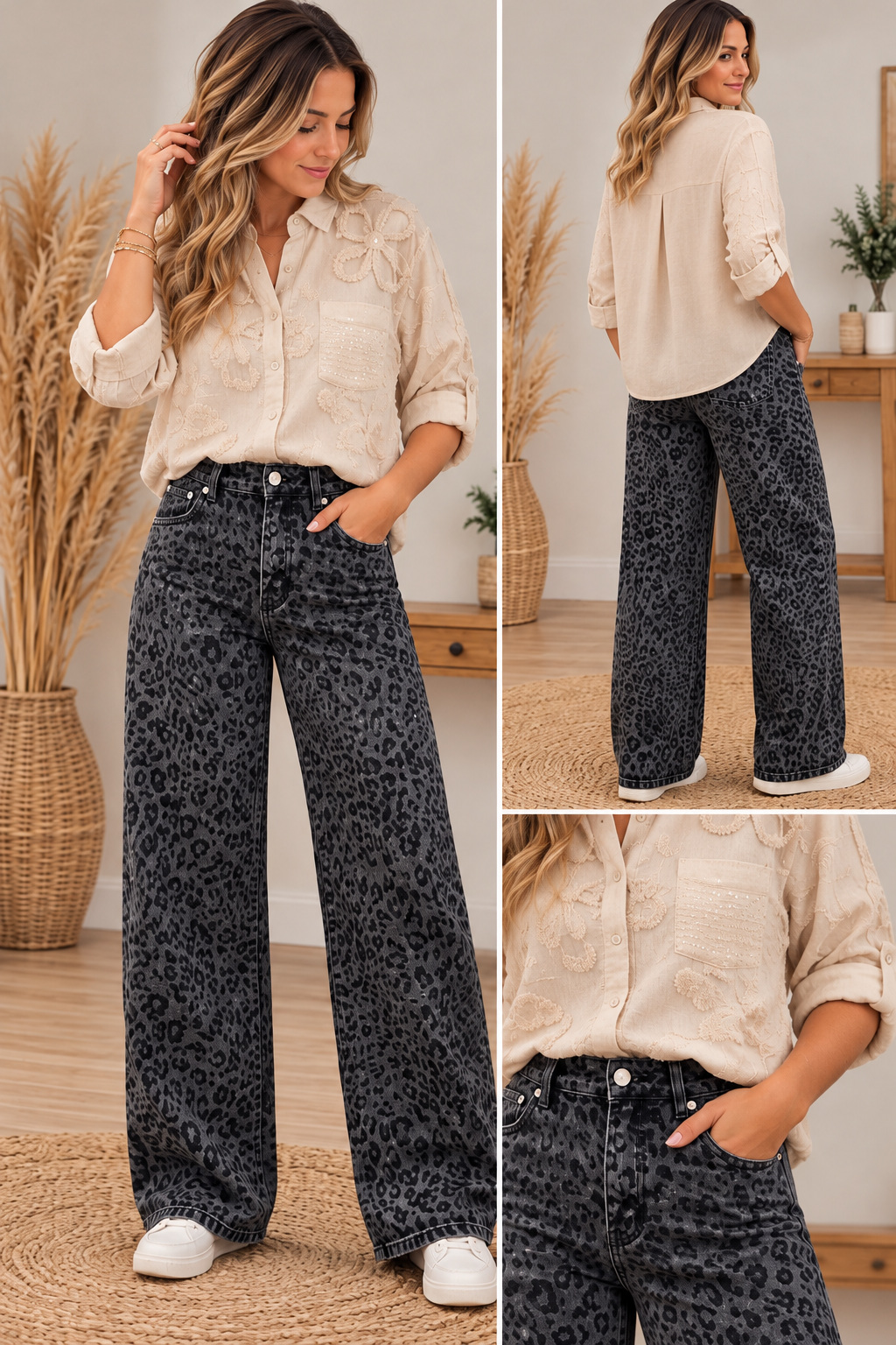 Jean coupe Wide Leg imprimé léopard 🐆✨