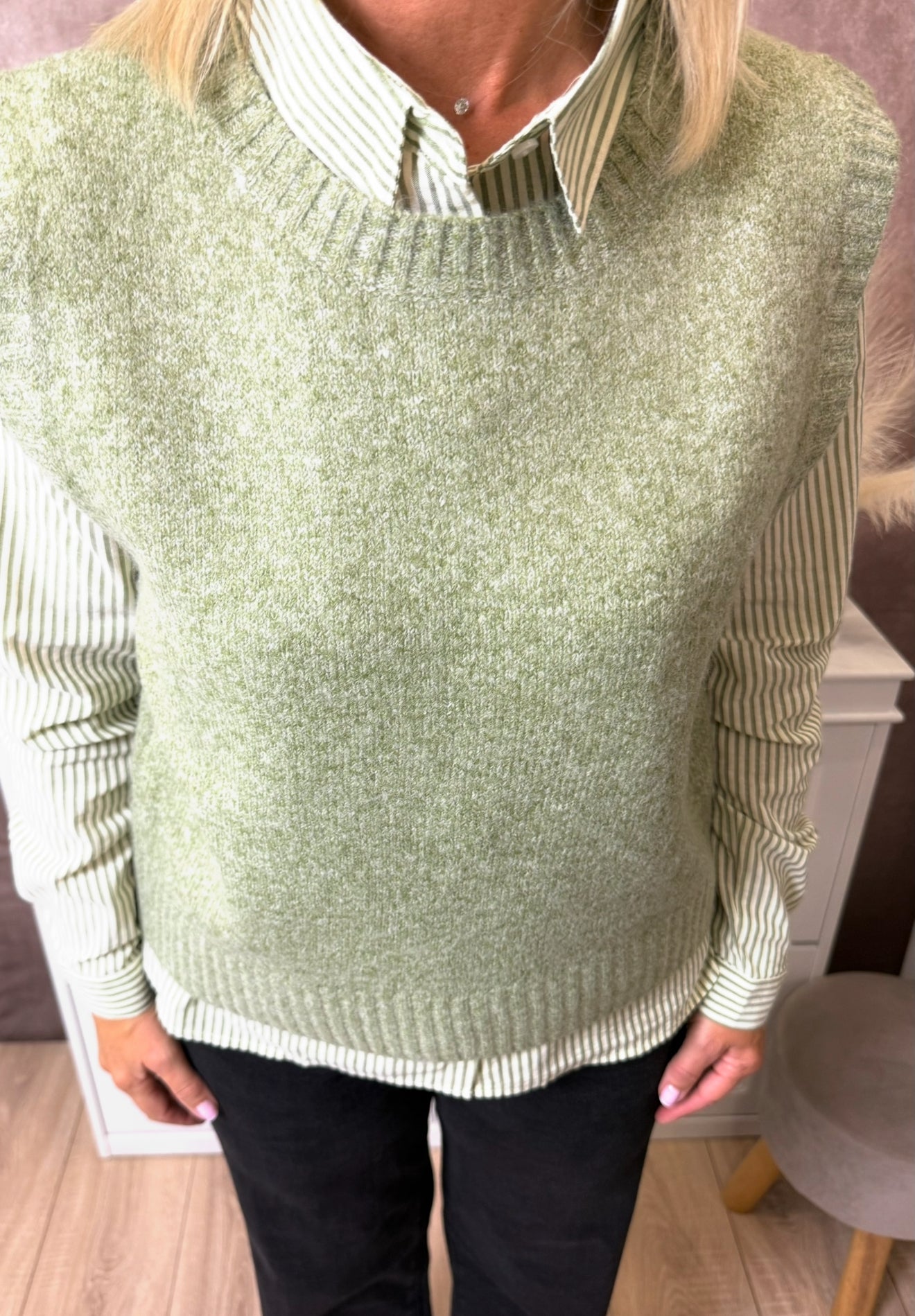 Pull sans manches vert – Look Mère & Fille 🤍✨
