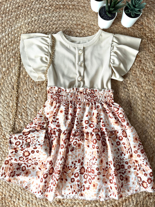 Robe Fleurie avec Sac Assorti