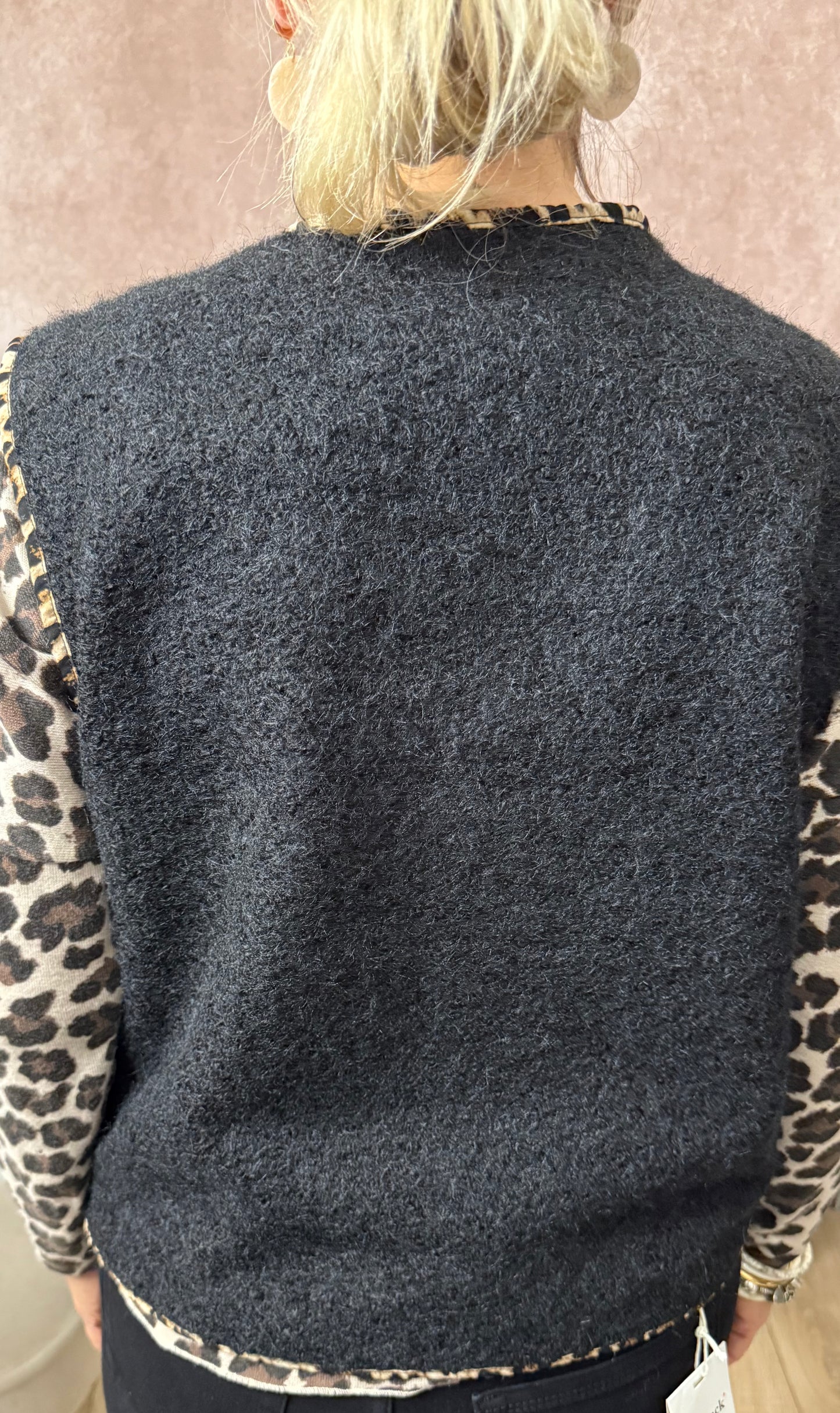 đ Gilet couleur unie avec liserĂ© en imprimĂ© lĂ©opard â Taille unique (36-42 / 42-46)