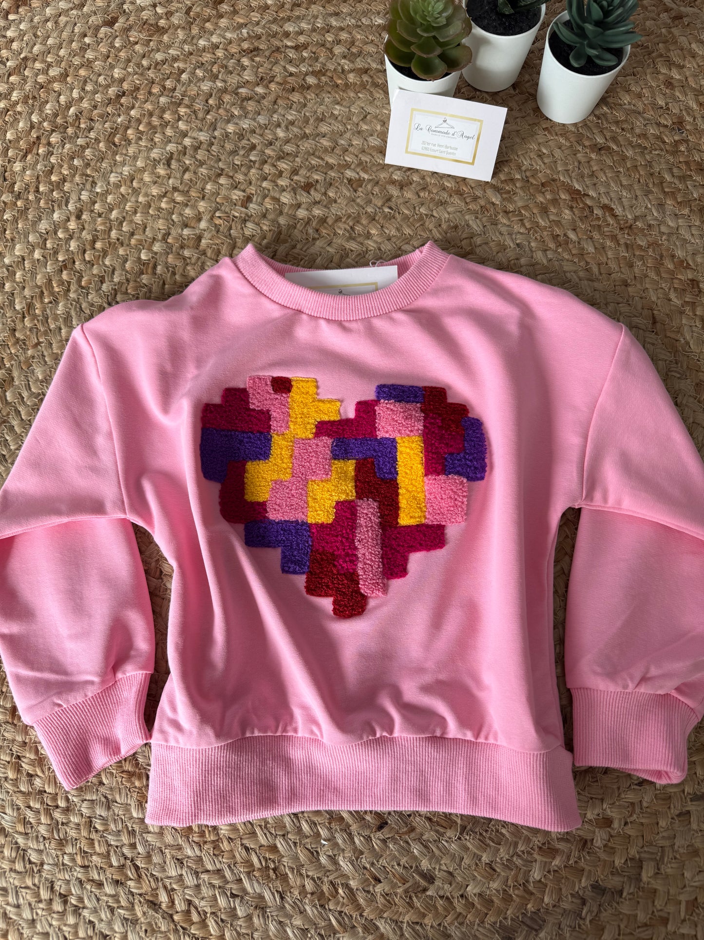 Sweat Rose Cœur Multicolore