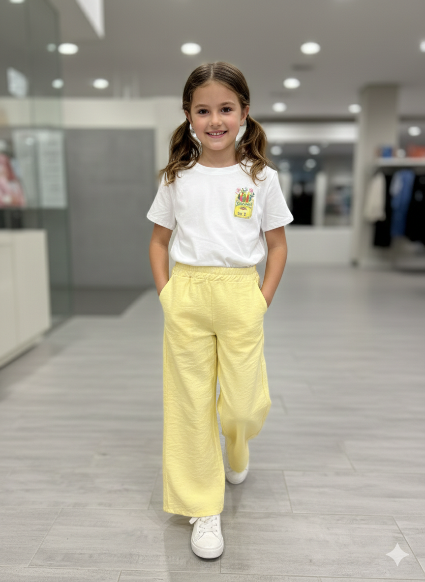Pantalon fille effet lin fluide