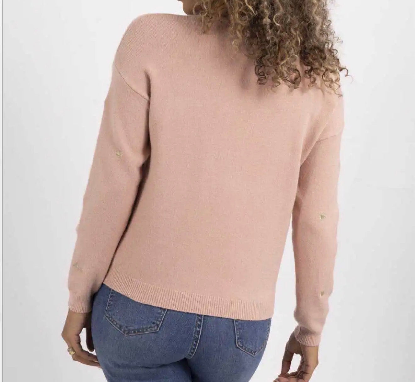 Pull rose mère-fille avec cœur et “Amour” doré