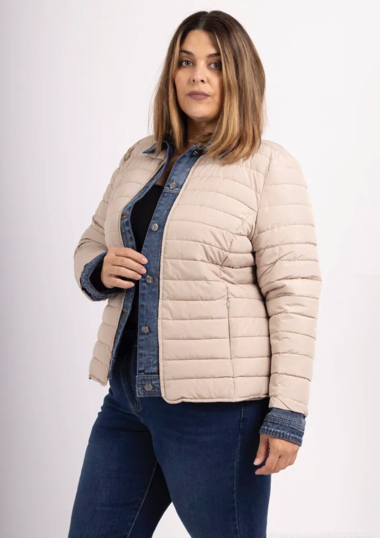 Doudoune beige à effet denim