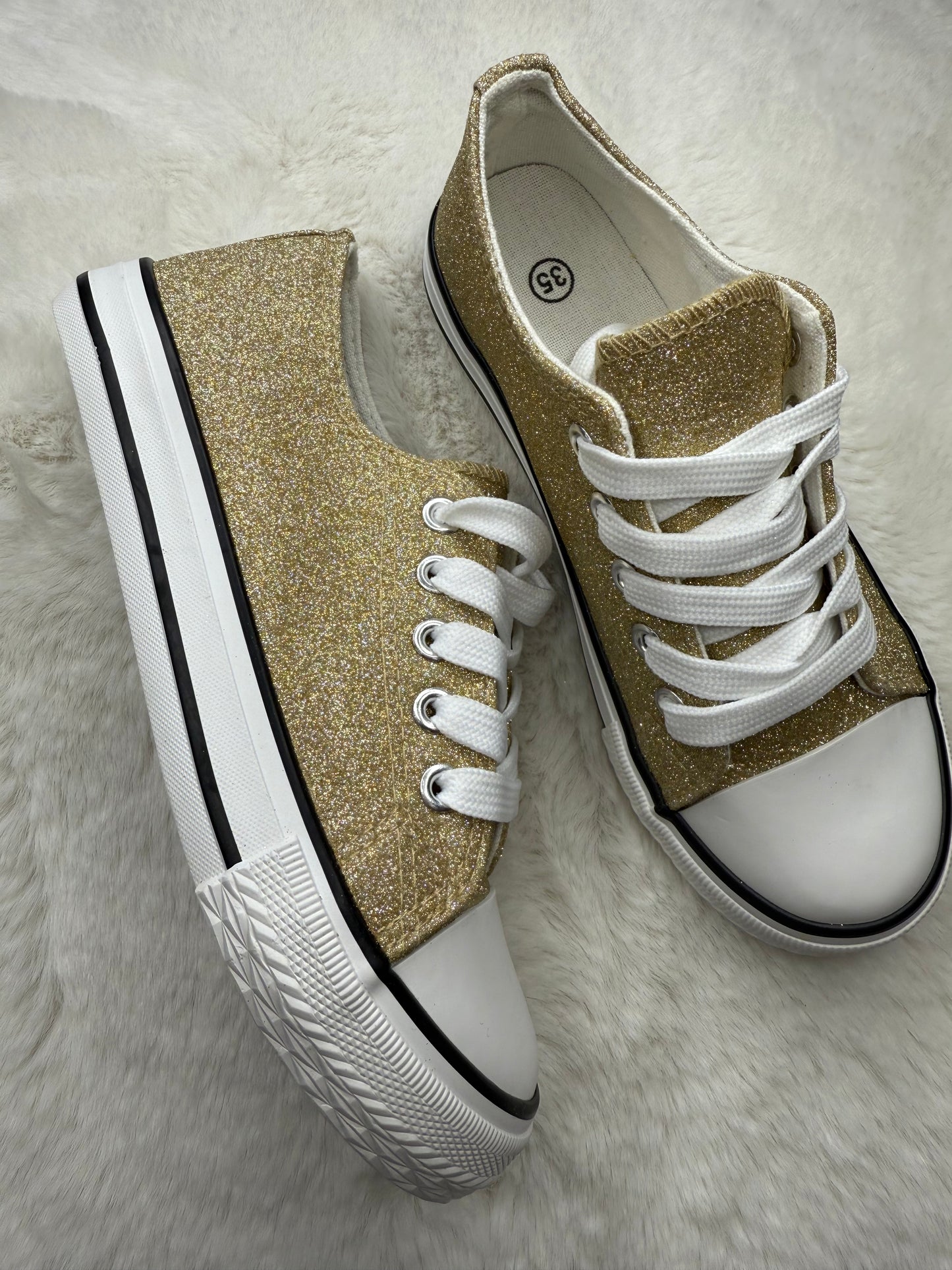Baskets Fille Pailletées Dorées – Brillance, Style et Confort Réunis