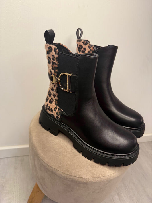 Bottines noires à imprimé léopard