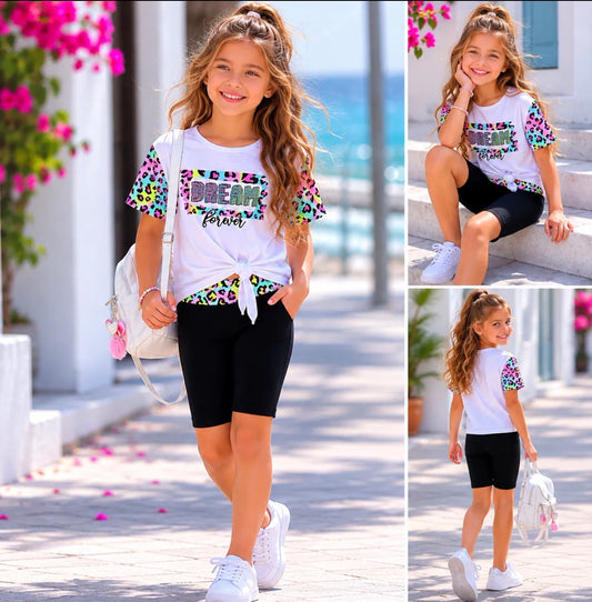 Ensemble fille T-shirt à nœud & cycliste