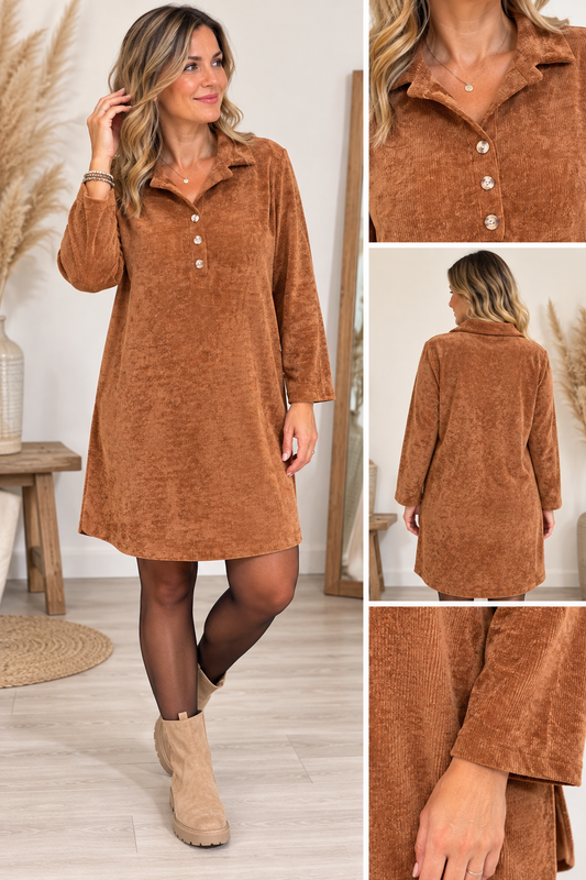 🤎 Robe en velours avec trois boutons