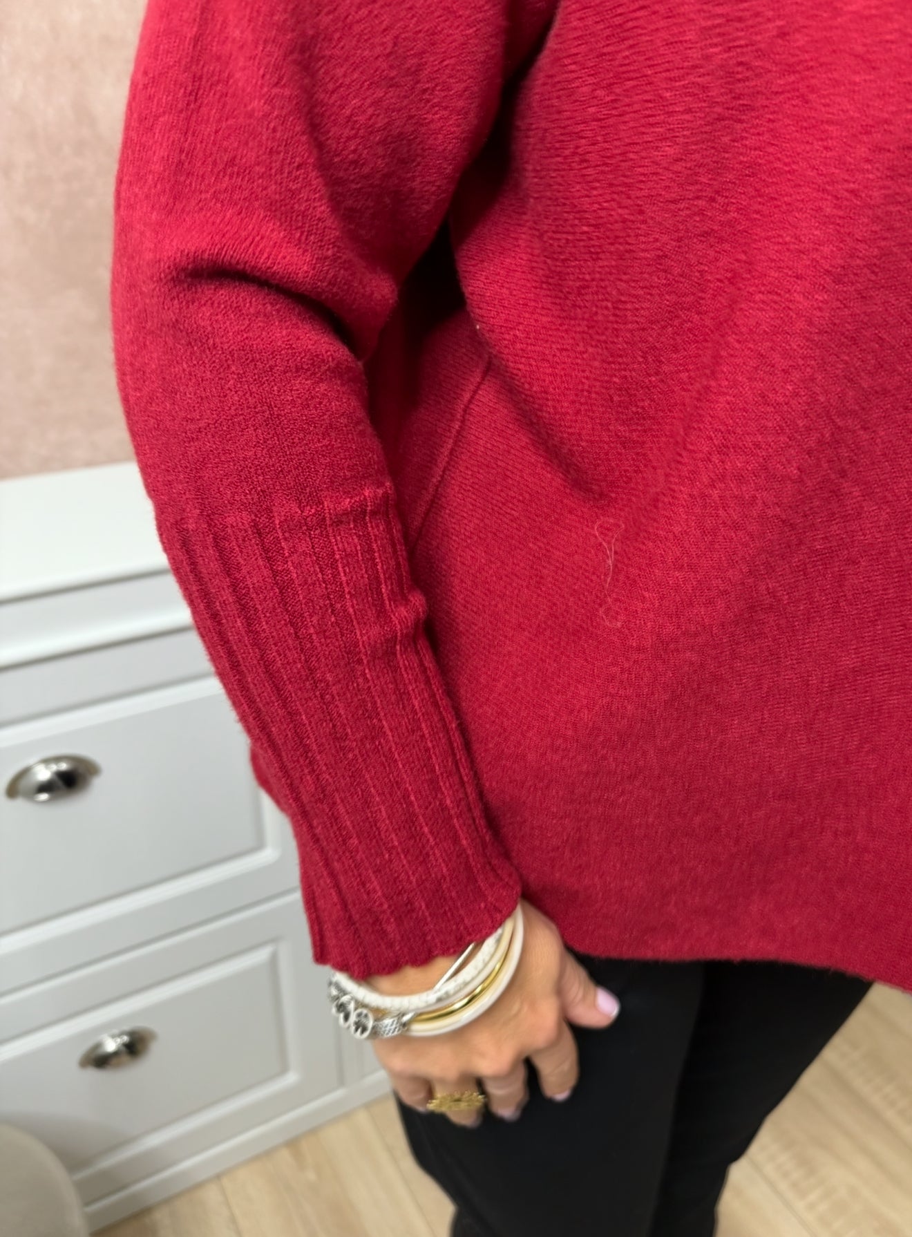 🤍 Pull femme – Col cheminée et manches chaussettes