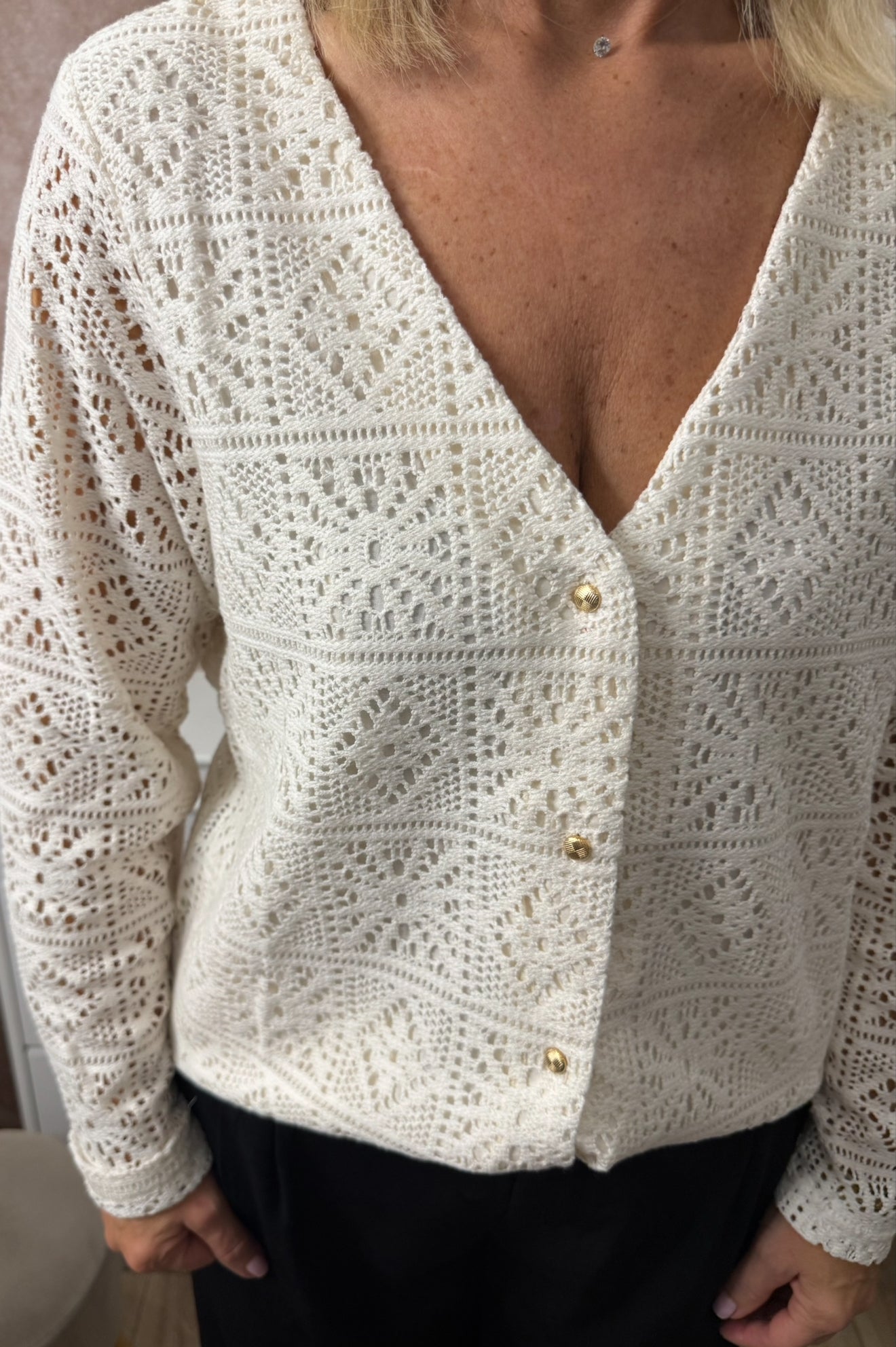 🤍 Chemisier écru femme – En crochet avec doublure