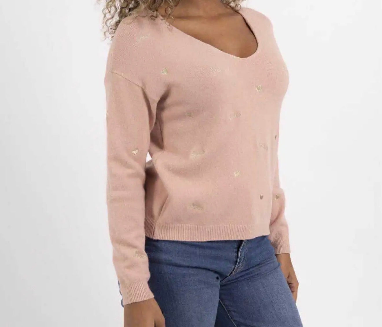 Pull rose mère-fille avec cœur et “Amour” doré