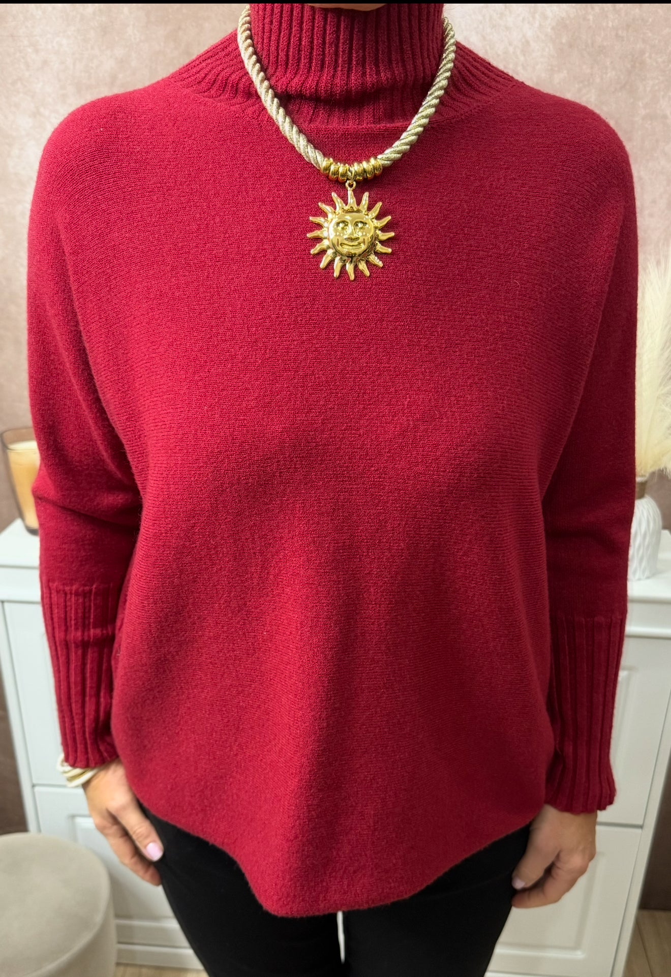 🤍 Pull femme – Col cheminée et manches chaussettes