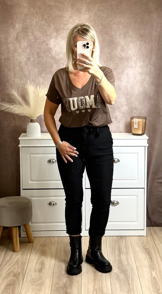 Pantalon noir à taille élastique avec ceinture