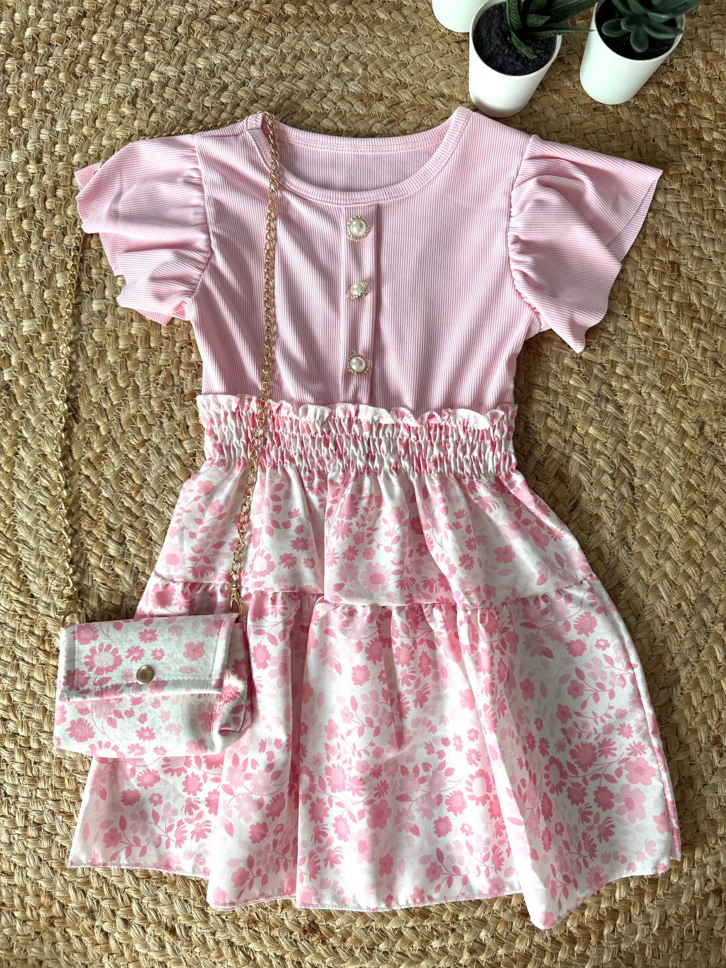 Robe Fleurie avec Sac Assorti