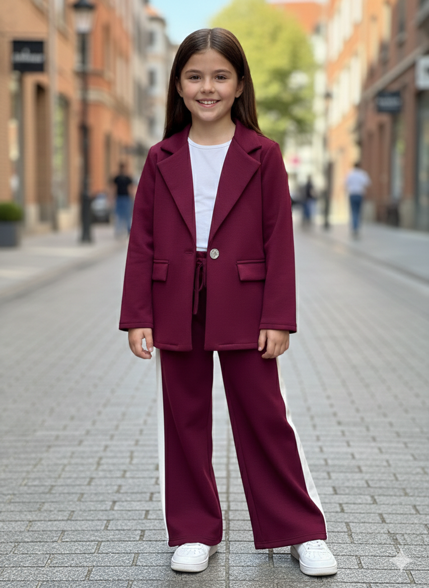 Ensemble fille blazer et pantalon coupe large avec taille élastique