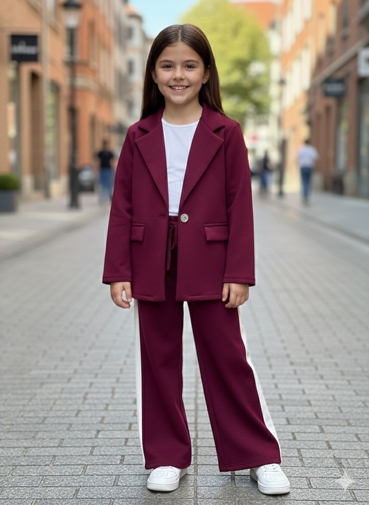 Ensemble fille blazer et pantalon coupe large avec taille élastique
