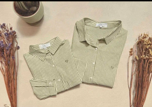 Chemise rayée verte – Look Mère & Fille 🤍✨