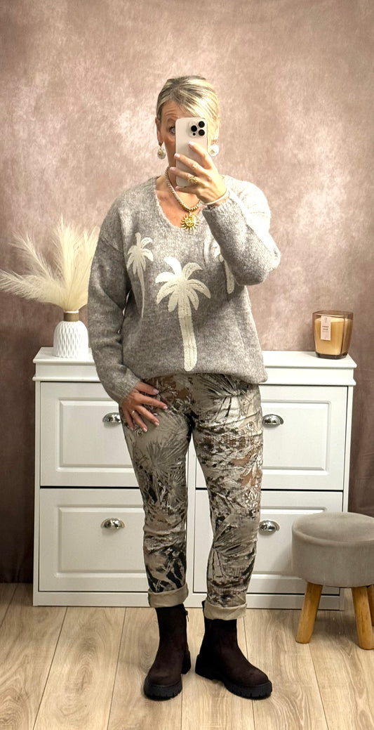 🌴 Pull à 3 palmiers sequins – Taille unique (36 au 48)