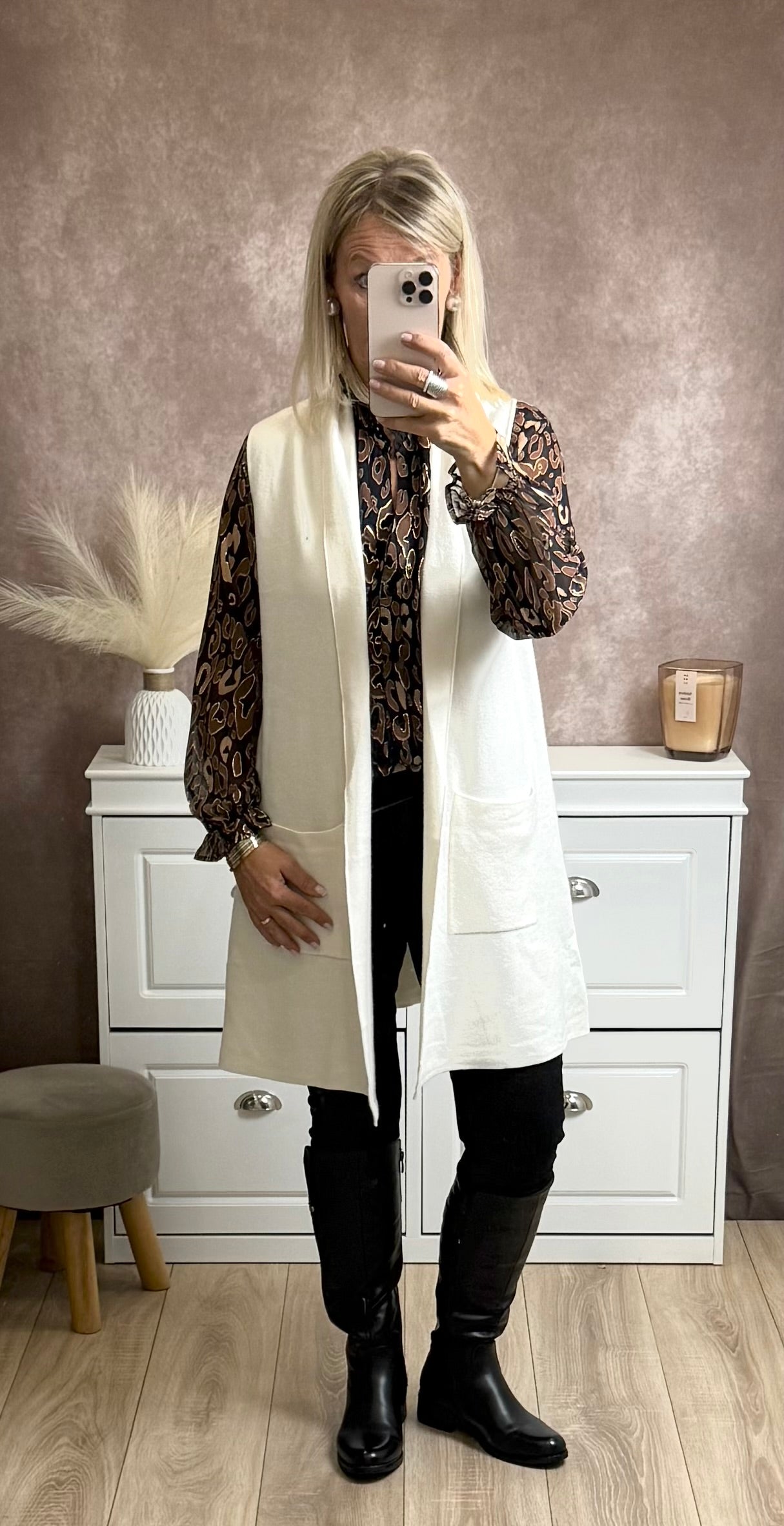 Long gilet sans manches avec poches