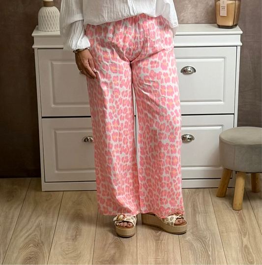 Pantalon imprimé léopard rose & orange