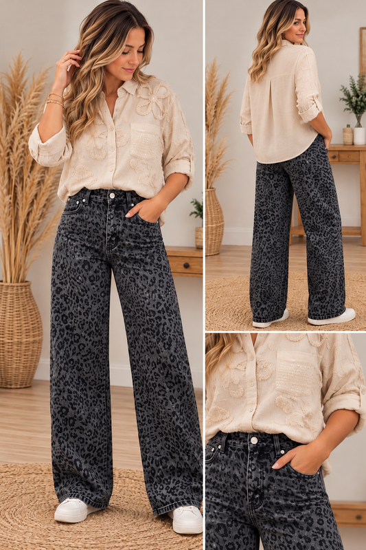 Jean coupe Wide Leg imprimé léopard 🐆✨