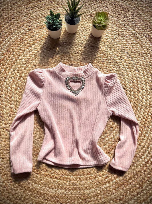 Pull fin à cœur en strass