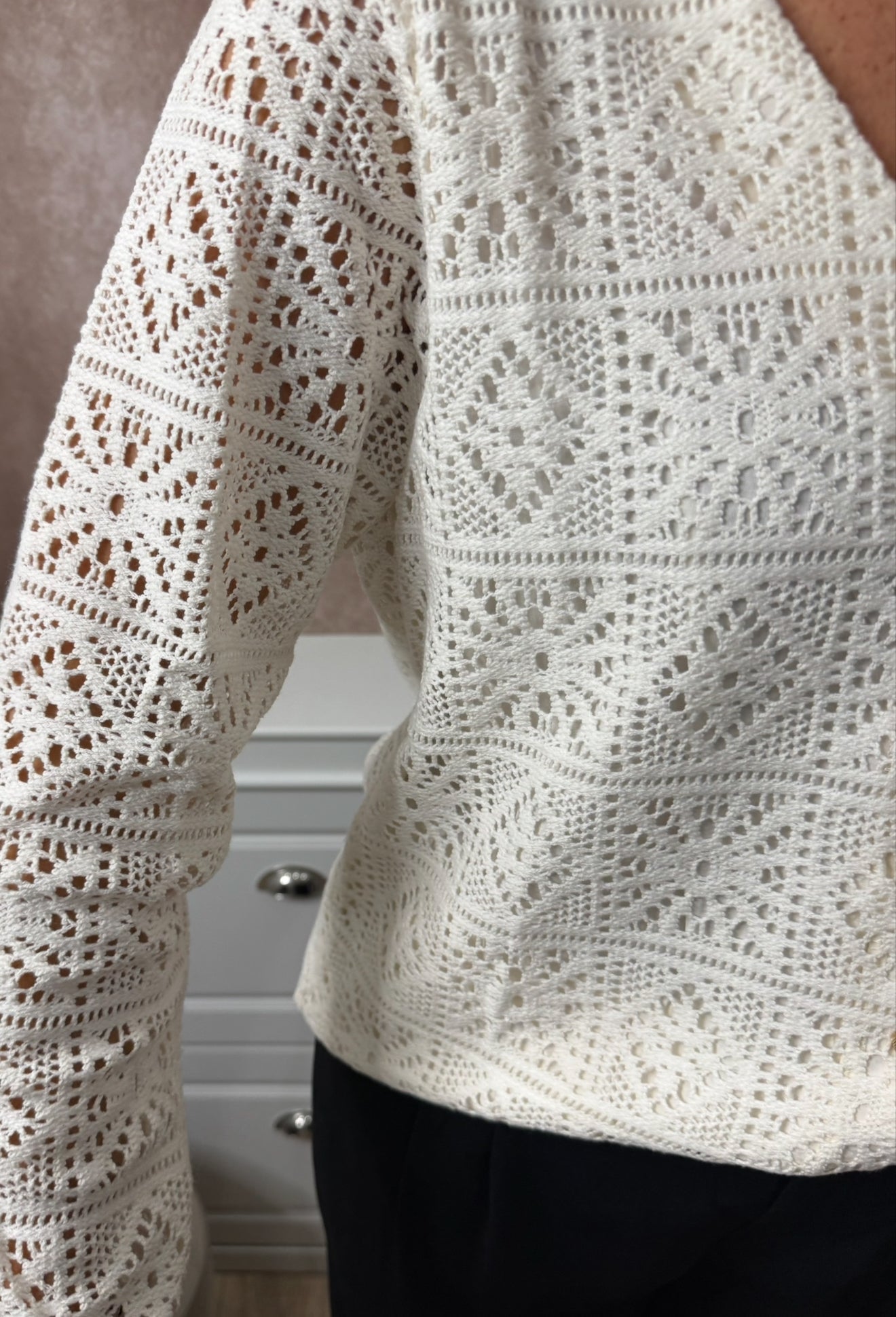 🤍 Chemisier écru femme – En crochet avec doublure
