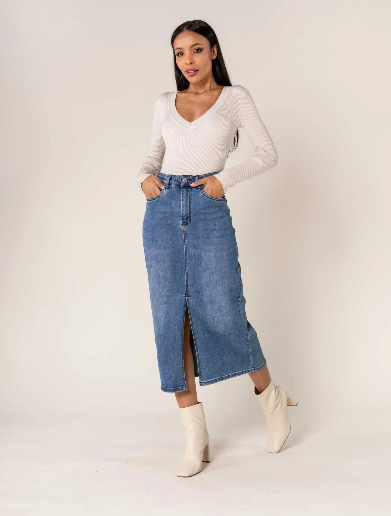 Jupe en jean extensible avec fente centrale