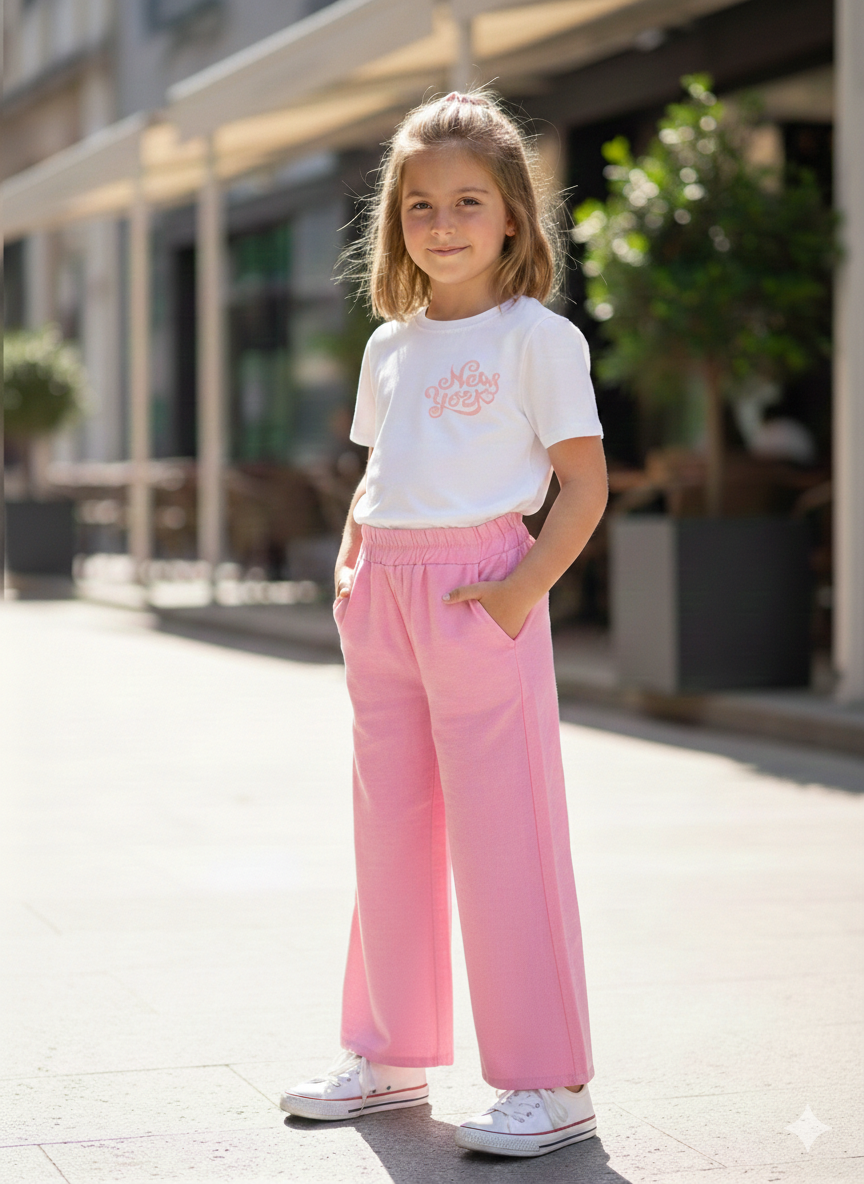 Pantalon fille effet lin fluide – Plusieurs couleurs disponibles