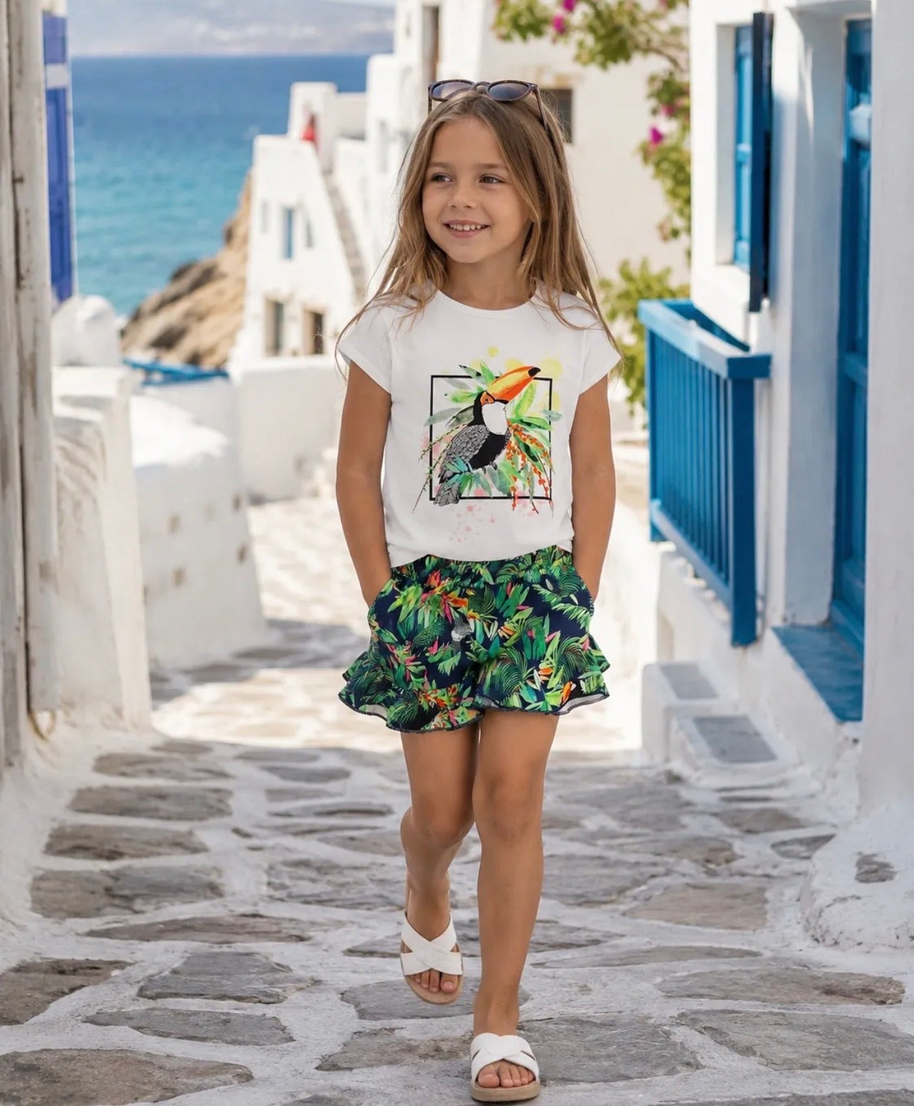 Ensemble fille T-shirt pélican & short assorti