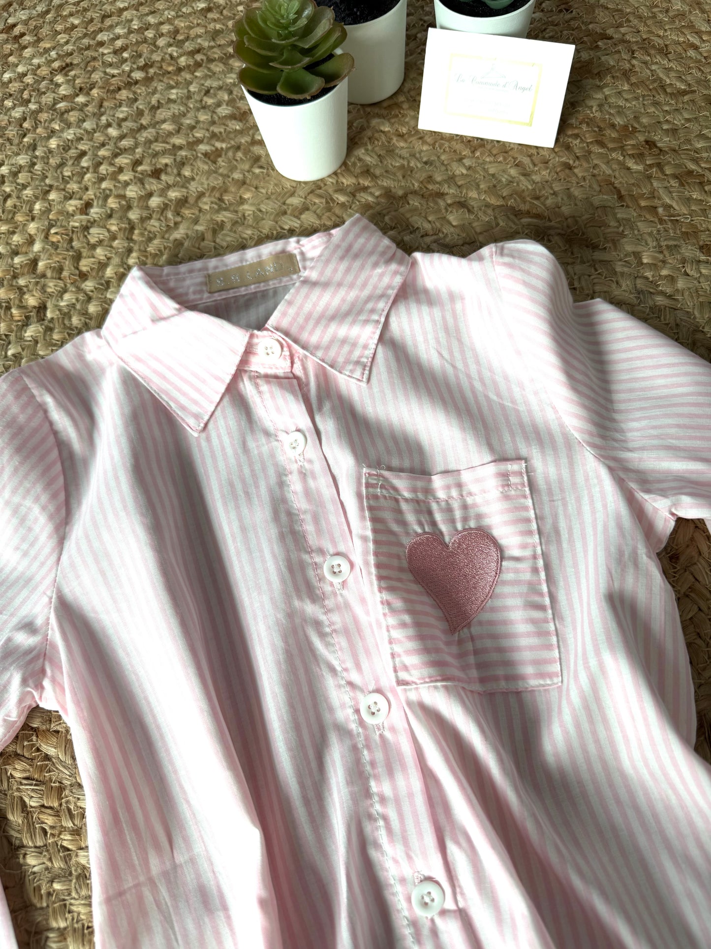 Chemise Rose Rayée Cœur