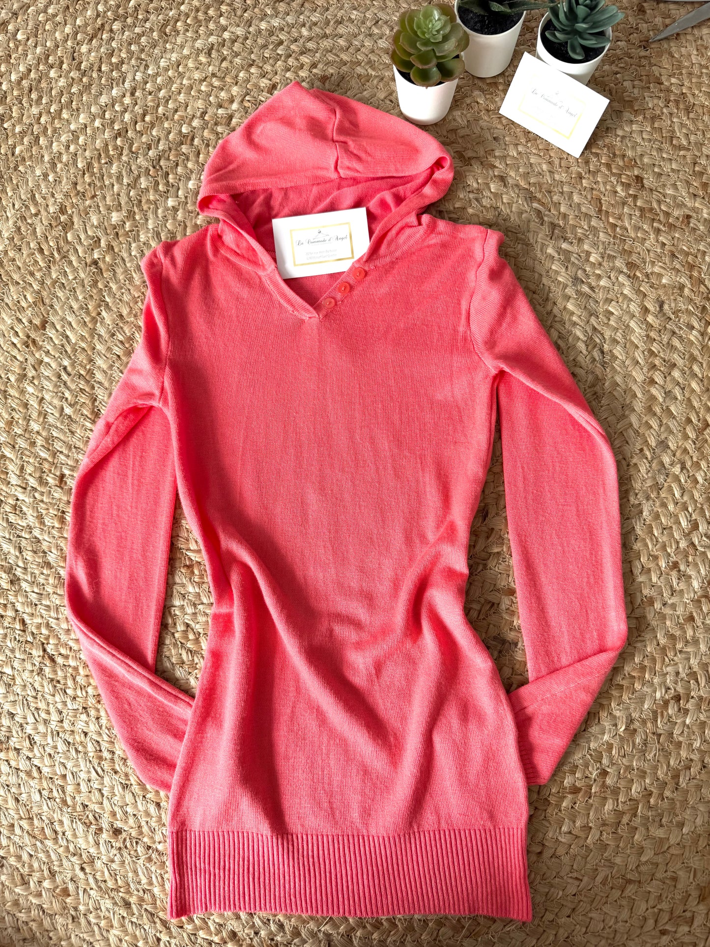 Pull Fin à Capuche Cerise