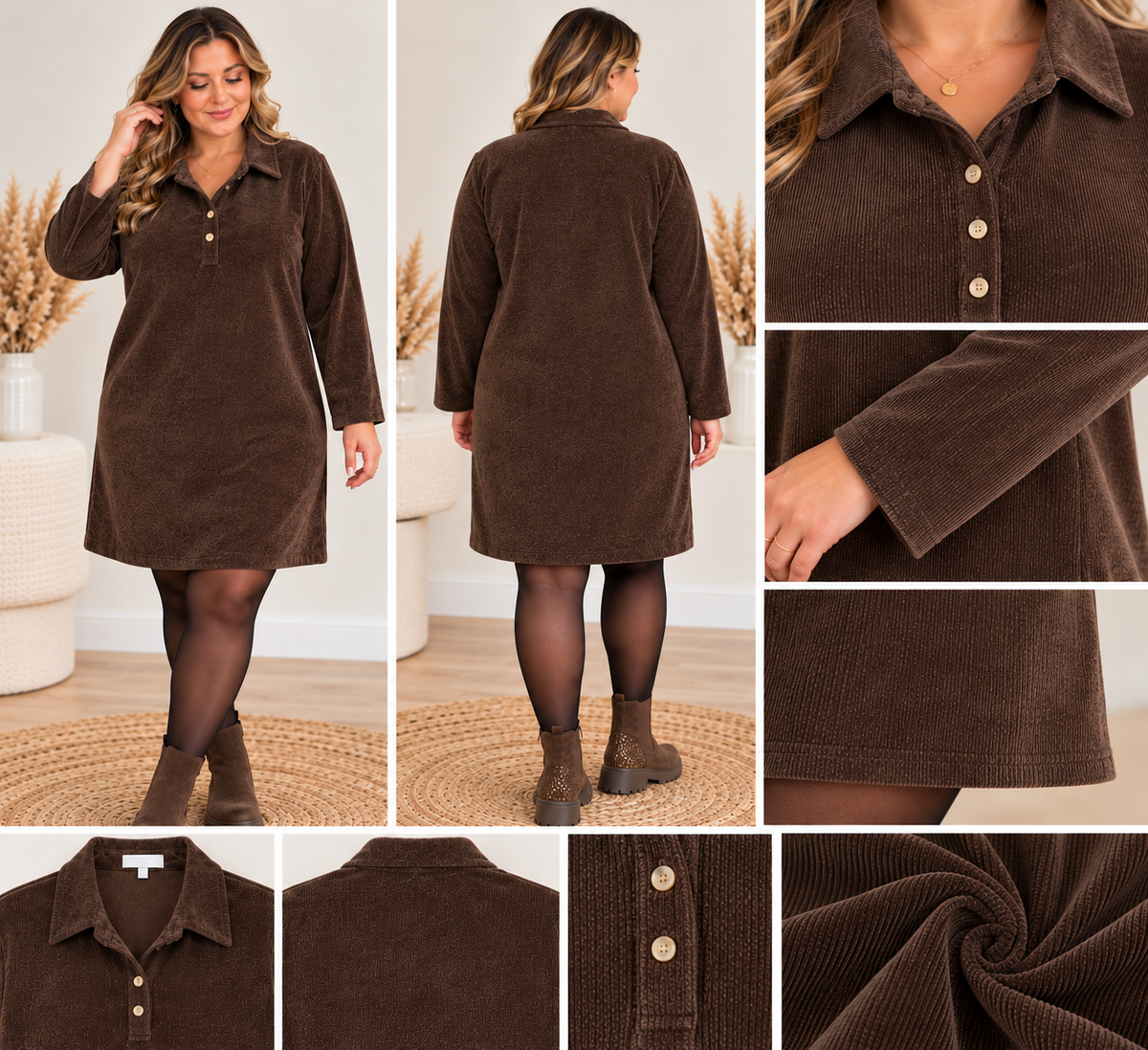 🤎 Robe en velours avec trois boutons