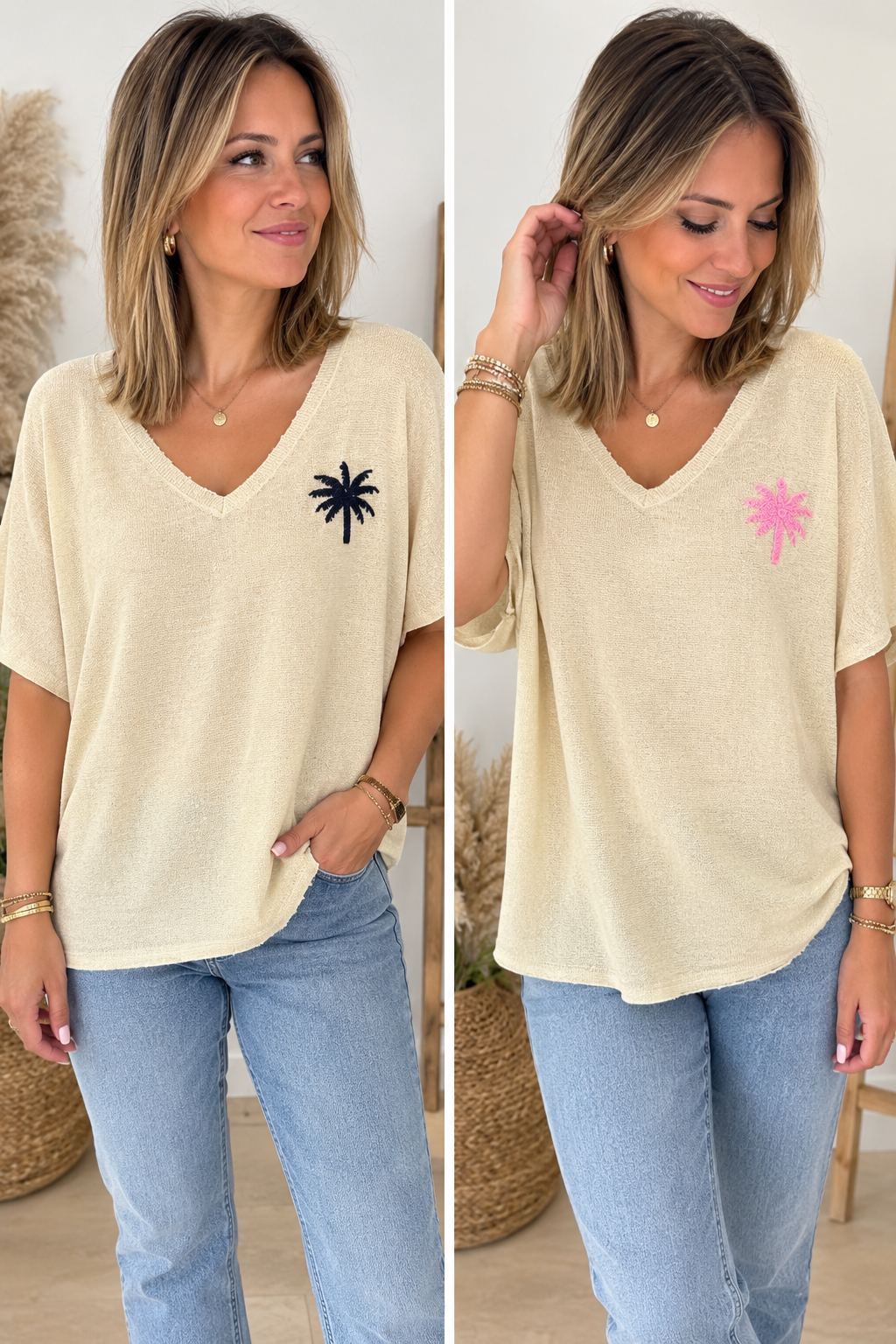 T-shirt en maille fine avec palmier ✨🌴
