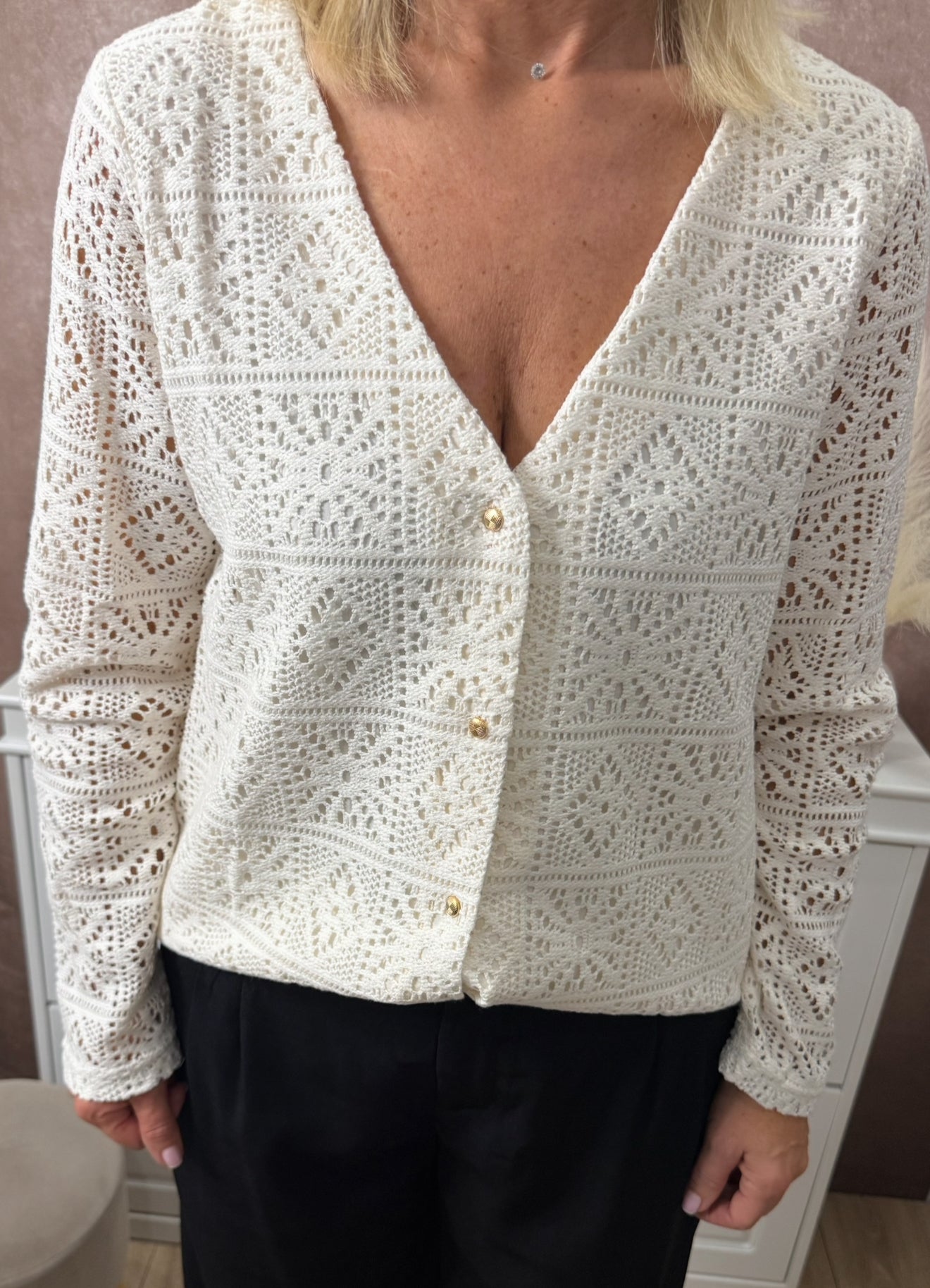 🤍 Chemisier écru femme – En crochet avec doublure