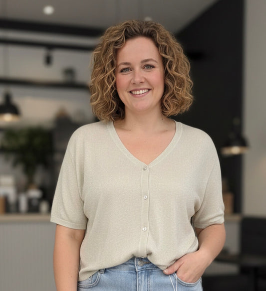 Gilet manches courtes boutonné – fibre de lurex