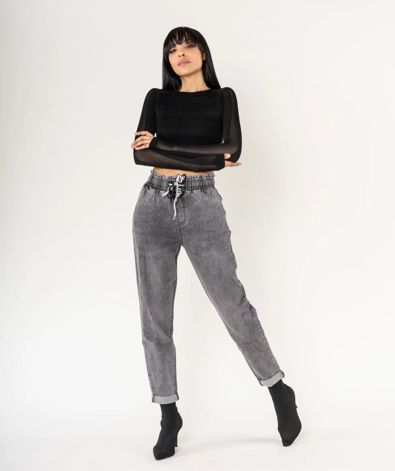 Jean jog taille élastique avec cordon