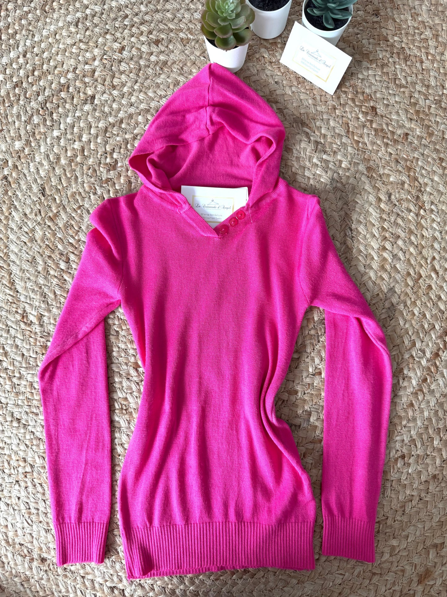 Pull Fin à Capuche Cerise