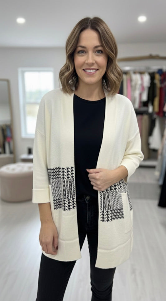 Gilet femme ouvert – manches trois-quarts avec poches