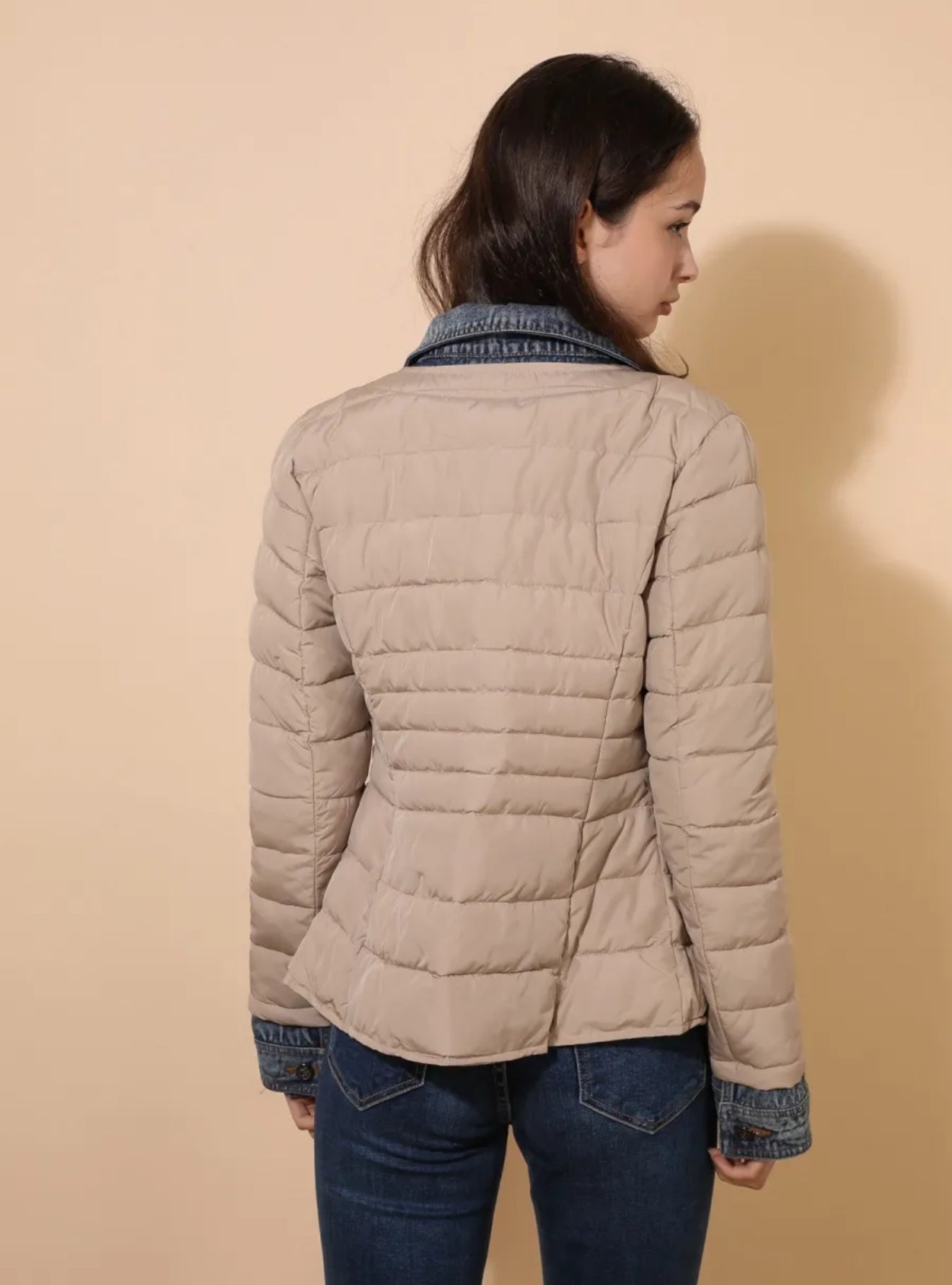 Doudoune beige à effet denim