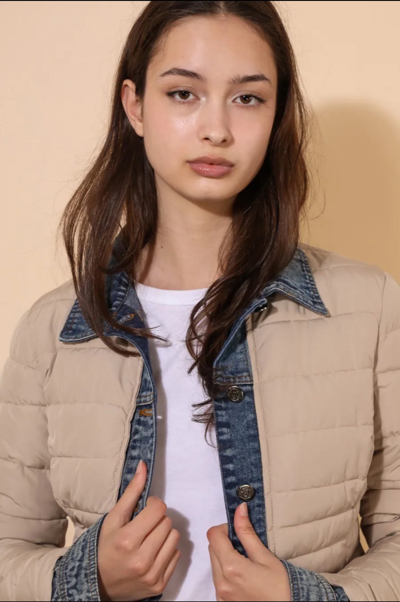 Doudoune beige à effet denim