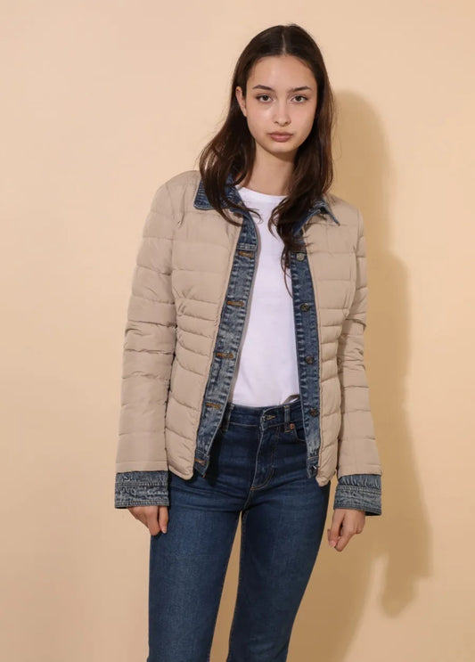 Doudoune beige à effet denim