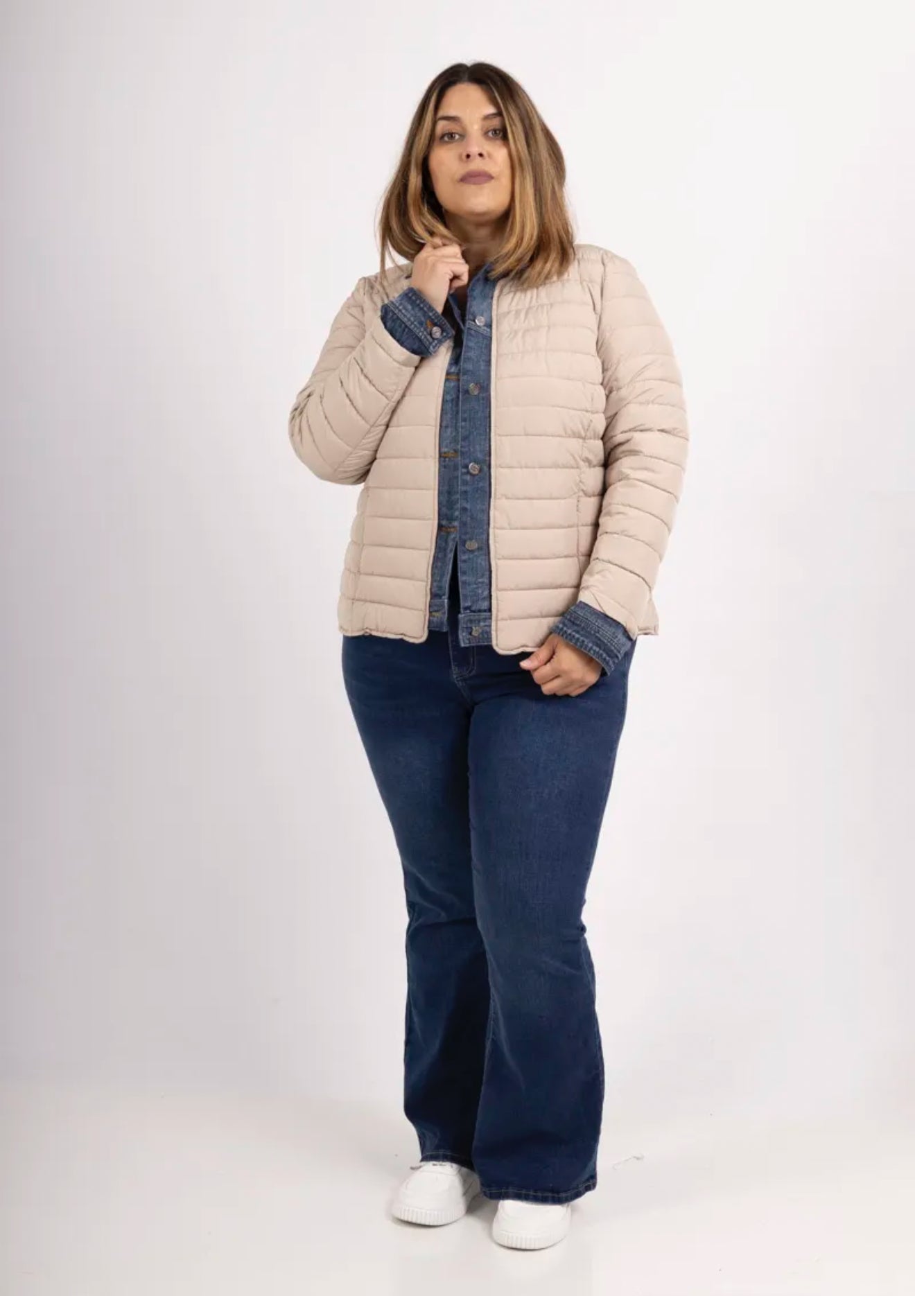 Doudoune beige à effet denim