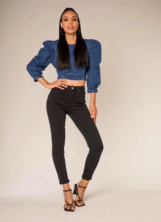 Jean slim taille haute en matière extensible